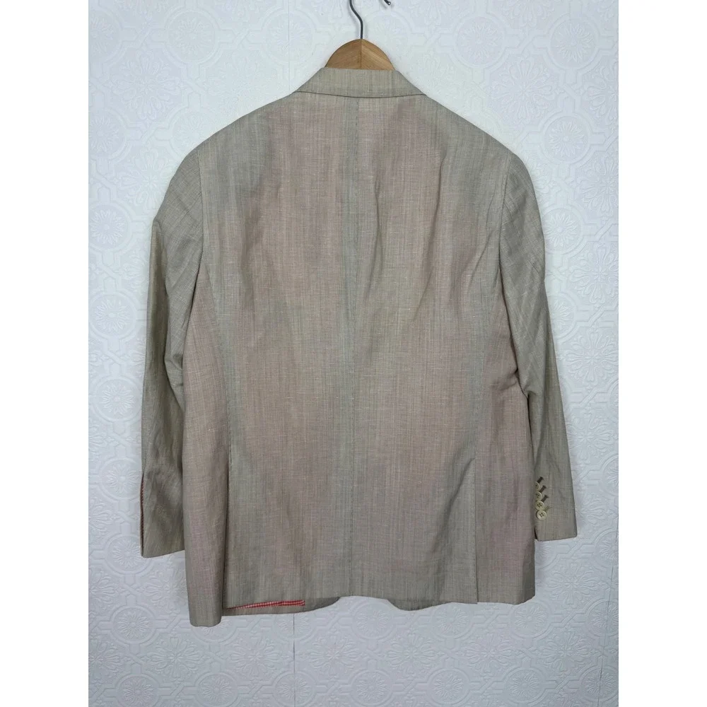 Custom Made Beige Linen Wool Sport Coat Blazer Suit Jacket 42 Short Tailored
